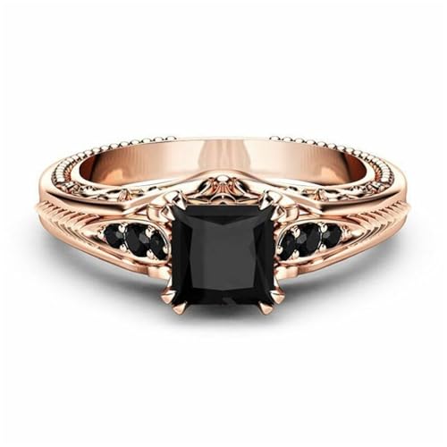 FGUUTYM Modischer schwarzer quadratischer Ring mit Silbereinlage Ringe Liebe (Rose Gold, 9) von FGUUTYM