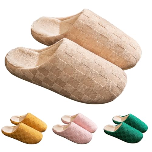 FGUUTYM Pantoletten Herren Kuschelige Warme Plüsch-Schlafschuhe Rutschfester Hausschuhe Home Silent Slides Comfy Fluffy Plüschhausschuhe Schlafzimmerschuhe Weiche Bequeme Hausschlappen Schlappen von FGUUTYM