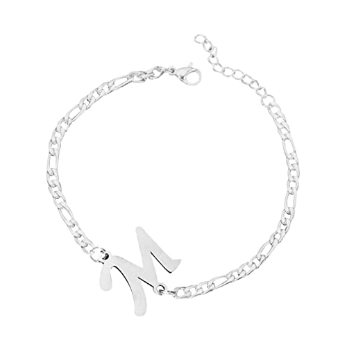 FGUUTYM Personalisiertes Anfangsarmband, versilbertes -Stahl-Buchstabenarmband, zierliches -Stahlarmband, zarte Scheibe, Namensarmband für Frauen und Mädchen Armbänder Mit Namen (M, One Size) von FGUUTYM