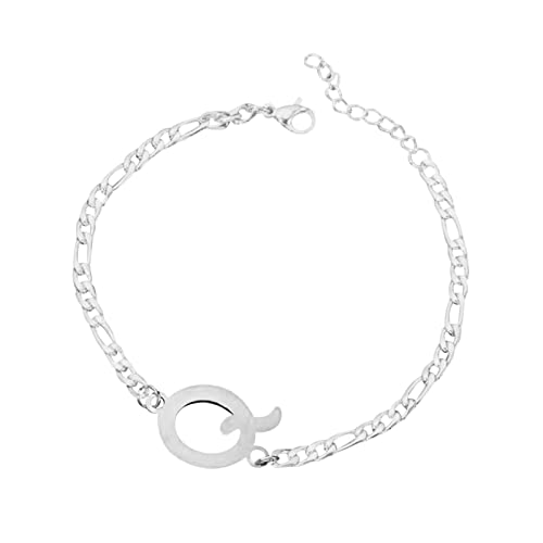 FGUUTYM Personalisiertes Anfangsarmband, versilbertes -Stahl-Buchstabenarmband, zierliches -Stahlarmband, zarte Scheibe, Namensarmband für Frauen und Mädchen Armbänder Mit Namen (Q, One Size) von FGUUTYM