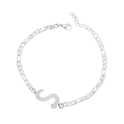 FGUUTYM Personalisiertes Anfangsarmband, versilbertes -Stahl-Buchstabenarmband, zierliches -Stahlarmband, zarte Scheibe, Namensarmband für Frauen und Mädchen Armbänder Mit Namen (S, One Size) von FGUUTYM