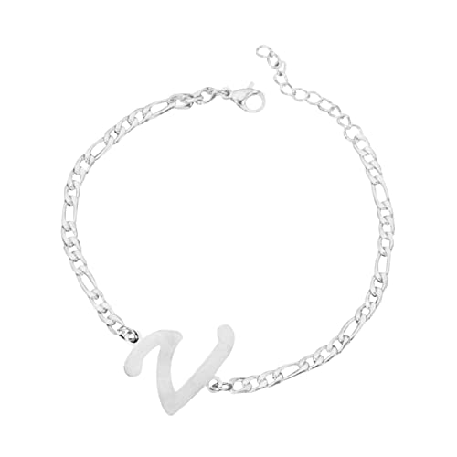FGUUTYM Personalisiertes Anfangsarmband, versilbertes -Stahl-Buchstabenarmband, zierliches -Stahlarmband, zarte Scheibe, Namensarmband für Frauen und Mädchen Armbänder Mit Namen (V, One Size) von FGUUTYM