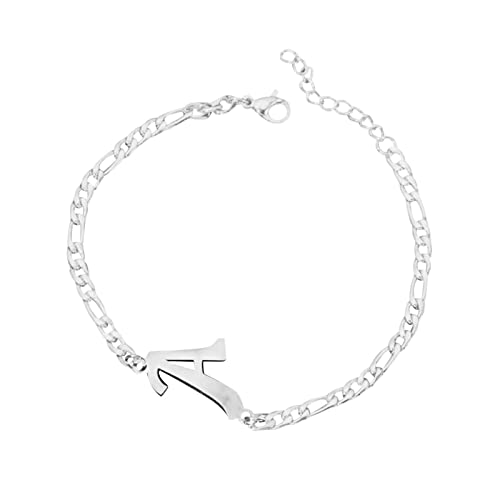 FGUUTYM Personalisiertes Anfangsarmband, versilbertes -Stahl-Buchstabenarmband, zierliches -Stahlarmband, zarte Scheibe, Namensarmband für Frauen und Mädchen Armband Damen Initialen (A, One Size) von FGUUTYM