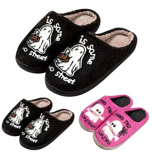 FGUUTYM Plüsch Pantoletten Damen Herren Weicher Flauschige Pantoffel Winter Superweich & Warm Halloween-Hausschuhe Funny Print Süße Winterschuhe Memory Foam Filzpantoffeln Schlappen Slippers von FGUUTYM