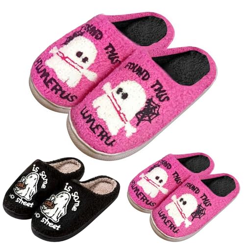 FGUUTYM Plüsch Pantoletten Damen Herren Weicher Flauschige Pantoffel Winter Superweich & Warm Halloween-Hausschuhe Funny Print Süße Winterschuhe Memory Foam Filzpantoffeln Schlappen Slippers von FGUUTYM