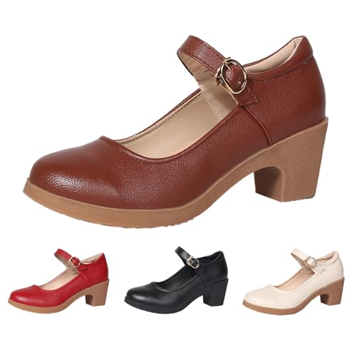 FGUUTYM Pumps High Heels Sandalen Damen Mit Blockabsatz Vorne Geschlossen Mode Freizeit Absatzschuhe Knöchelriemen Abendschuhe Brautschuhe Comfort Heels Mode Freizeit Hochzeitsschuhe von FGUUTYM
