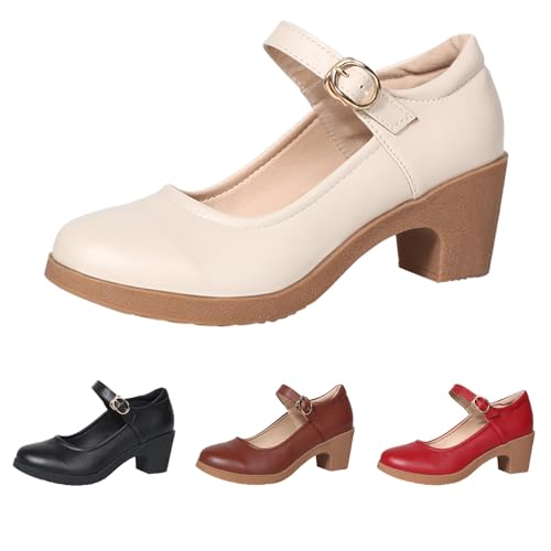 FGUUTYM Pumps High Heels Sandalen Damen Mit Blockabsatz Vorne Geschlossen Mode Freizeit Absatzschuhe Knöchelriemen Abendschuhe Brautschuhe Comfort Heels Mode Freizeit Hochzeitsschuhe von FGUUTYM