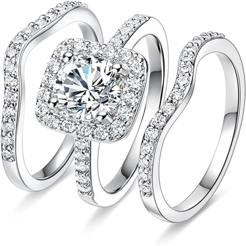 FGUUTYM Quadratischer Haoshi Drei gestapelter Damenring Multifunktionales Tragen Ringe Aus Silber (Silver, C) von FGUUTYM