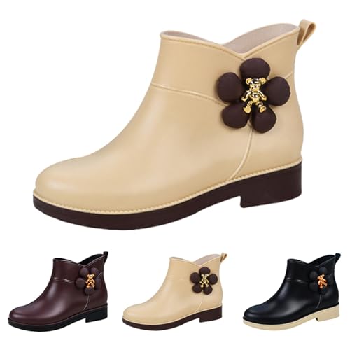 FGUUTYM Regenschuhe Damen Wasserdicht Bequem Gummistiefel Halbhoch Regenstiefel Kurze Stiefel Einfarbig Stiefeletten Flach Rutschfest Gartenschuhe Gummistiefeletten Bootsschuhe Damenschuhe von FGUUTYM