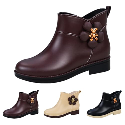 FGUUTYM Regenschuhe Damen Wasserdicht Bequem Gummistiefel Halbhoch Regenstiefel Kurze Stiefel Einfarbig Stiefeletten Flach Rutschfest Gartenschuhe Gummistiefeletten Bootsschuhe Damenschuhe von FGUUTYM