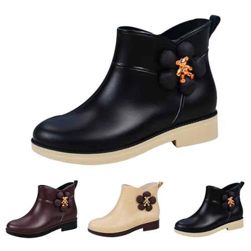 FGUUTYM Regenschuhe Damen Wasserdicht Bequem Gummistiefel Halbhoch Regenstiefel Kurze Stiefel Einfarbig Stiefeletten Flach Rutschfest Gartenschuhe Gummistiefeletten Bootsschuhe Damenschuhe von FGUUTYM