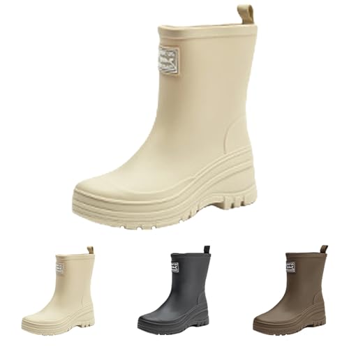 FGUUTYM Regenstiefel Damen Halbhoch Outdoor Stiefeletten Wasserdicht Rutschfest Gummistiefel Leichte Stiefeletten Ankle Boots Einfarbig Flach Regenstiefel Bootsschuhe Angelstiefel Gartenschuhe von FGUUTYM