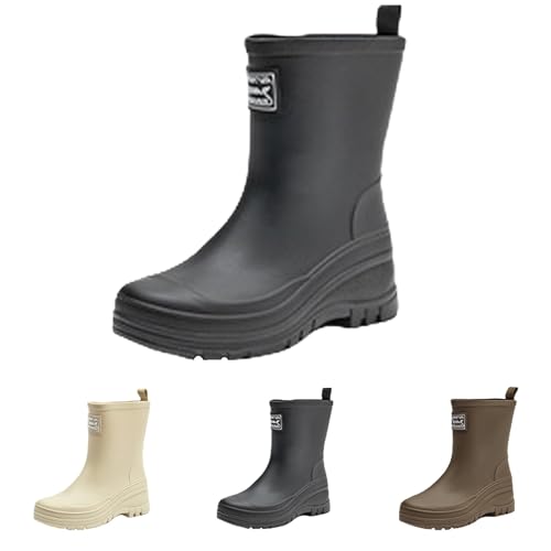 FGUUTYM Regenstiefel Damen Halbhoch Outdoor Stiefeletten Wasserdicht Rutschfest Gummistiefel Leichte Stiefeletten Ankle Boots Einfarbig Flach Regenstiefel Bootsschuhe Angelstiefel Gartenschuhe von FGUUTYM