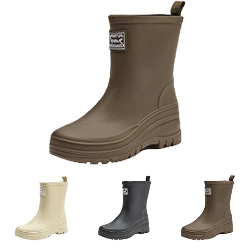FGUUTYM Regenstiefel Damen Halbhoch Outdoor Stiefeletten Wasserdicht Rutschfest Gummistiefel Leichte Stiefeletten Ankle Boots Einfarbig Flach Regenstiefel Bootsschuhe Angelstiefel Gartenschuhe von FGUUTYM