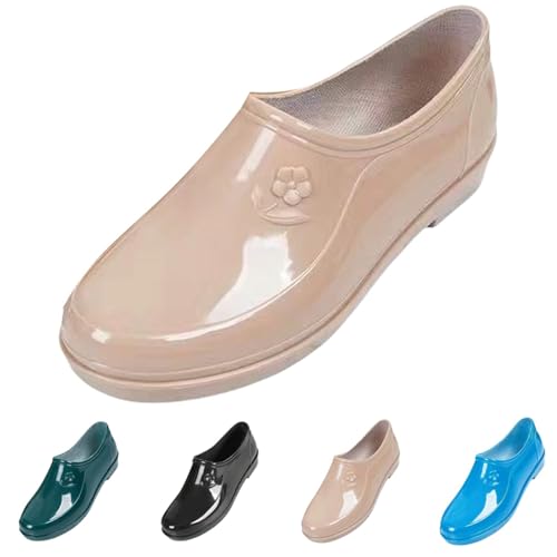 FGUUTYM Regenstiefel Kurz Stiefeletten PU-Leder Regenschuhe Damen Wasserdicht Bequem Gummistiefel Einfarbig Flach rutschfest Gartenschuhe Gummistiefeletten Bootsschuhe Ankle Boots von FGUUTYM