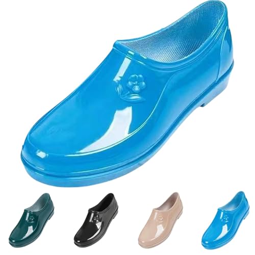 FGUUTYM Regenstiefel Kurz Stiefeletten PU-Leder Regenschuhe Damen Wasserdicht Bequem Gummistiefel Einfarbig Flach rutschfest Gartenschuhe Gummistiefeletten Bootsschuhe Ankle Boots von FGUUTYM