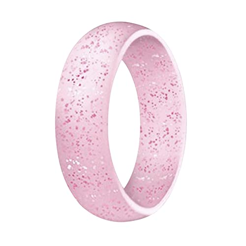 FGUUTYM Ringe Damen Silber Breit Silikonring 5,7 mm breiter Ring Yogaring Sportring Perle helle Silikonringserie Ringelhilfe (Pink, A6) von FGUUTYM