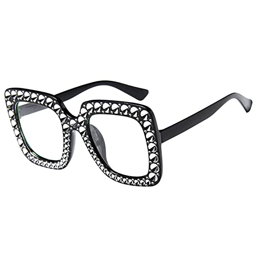 FGUUTYM Rystal übergroße Sonnenbrille Damen Square Diamond Sonnenbrille Retro Rectangle Eyewear Vintage Glasses Fahrradbrille Herren (White, One Size) von FGUUTYM