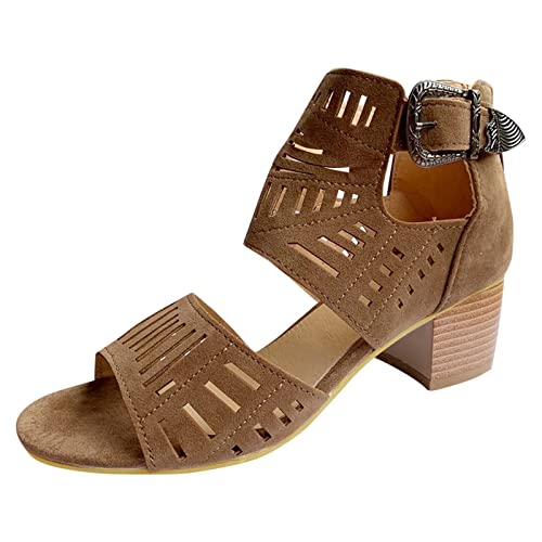 FGUUTYM Sandaletten Damen Mit Blockabsatz: Riemensandale Freizeitsandalen Hollow Out Atmungsaktiv Sommersandalen High Heels Offener Zeh Sandaletten Retro Keilsandaletten Kleid Schuhe von FGUUTYM