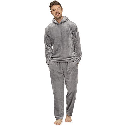 FGUUTYM Schlafanzug Herren lang Winter warm Fleece Flauschig Pyjama mit Kapuze Zweiteiliger Schlafhose Set Plüsch Nachtwäsche Hoodie Kapuzenpullover Loungewear Sportanzug Jogginganzug Trainingsanzug von FGUUTYM