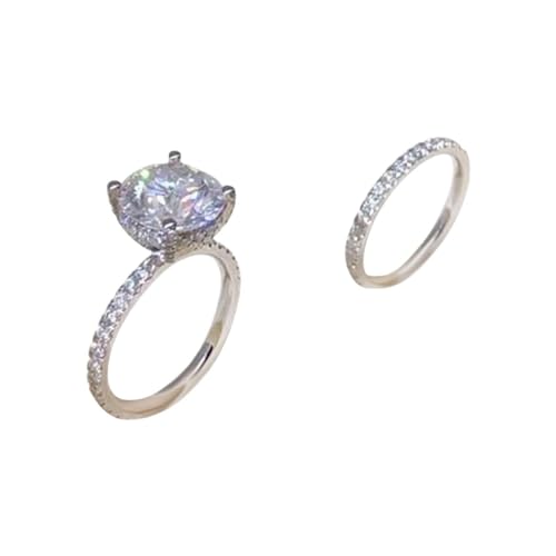 FGUUTYM Silber Geometrie Kreis Strass Vier Klauen Ring Verlobungsring Voller Zirkonia Solitär Ring 5 10 585 Gelb Ringe (Silver, 10) von FGUUTYM