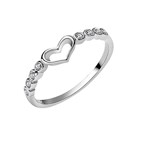 FGUUTYM Silber Liebesring Schmuck Weiblicher Ring Hohl Set Kristall Herzförmige Modeschmuck Silber Ringe Schmuck Frauen Glas Rohlinge Ringe (Silver, 10) von FGUUTYM