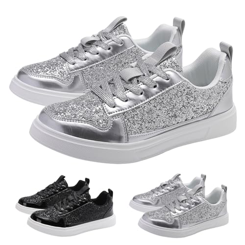 FGUUTYM Sportschuhe Damen Pailletten Mit Schnüren Sneaker Outdoor Slip On Walkingschuhe Fitness Schuhe Lässige Turnschuhe Freizeitschuhe Leichte Jogging Running Laufschuhe Straßenlaufschuhe von FGUUTYM