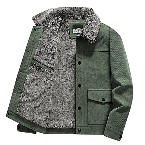 FGUUTYM Steinbock Herren Herren Herbst und Winter dünne Cord Retro Langarm Mantel Multi Taschen Baumwolle einfarbige Jacke Winter Mantel Mit Fell Herren (Green, L) von FGUUTYM