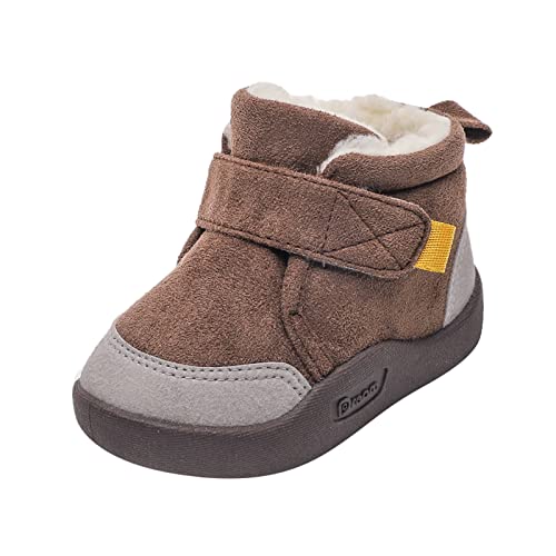 FGUUTYM Stiefel aus Wildleder mit Klettverschluss,Rutschfest Winter Krabbelschuhe Schuhe,Mädchen Warm Gefütterte Schneestiefel,Neugeborene Erste Wanderschuhe,1-5 Jahre Winter Outdoor Boots von FGUUTYM