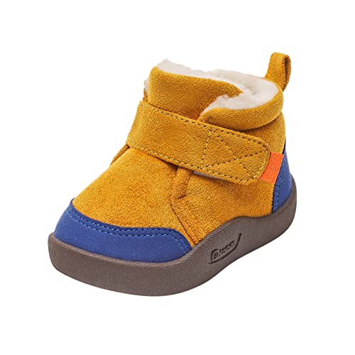 FGUUTYM Stiefel aus Wildleder mit Klettverschluss,Rutschfest Winter Krabbelschuhe Schuhe,Mädchen Warm Gefütterte Schneestiefel,Neugeborene Erste Wanderschuhe,1-5 Jahre Winter Outdoor Boots von FGUUTYM