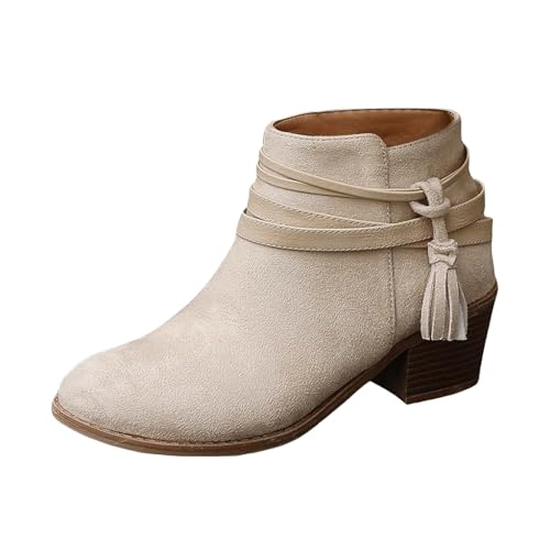 FGUUTYM Stiefeletten Ankle Boots Mit Blockabsatz Klassischer Trachten Mittelhohe Cowboystiefel Halbhohe Stiefel Übergangsstiefel Elegant Westernstiefel Damenstiefel Schlupfstiefel von FGUUTYM