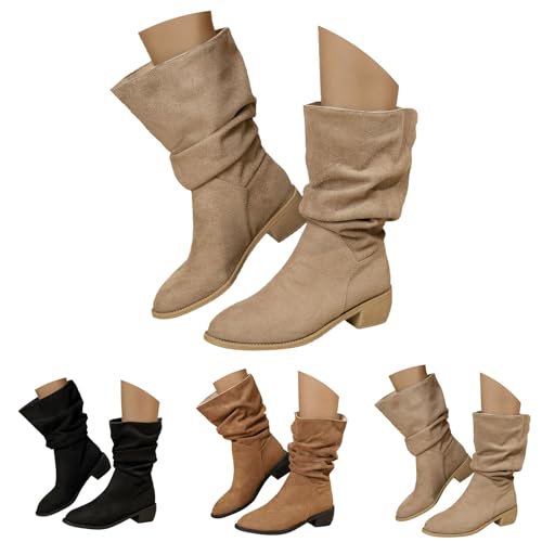 FGUUTYM Stiefeletten Damen Elegant, Wildleder Cowboystiefel mit Lockerer Rüschen Leicht Elegant Westernstiefel Cowboystiefel Damen Halbhohe Bequeme Ankle Boots Herbst Winter Halbstiefel Kurzstiefel von FGUUTYM