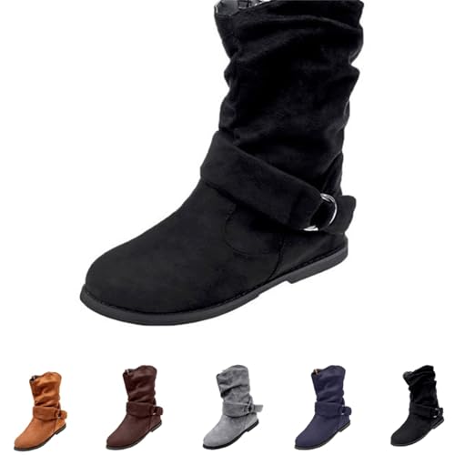 FGUUTYM Stiefeletten Damen Elegant, Wildleder Cowboystiefel mit Lockerer Rüschen Leicht Elegant Westernstiefel Cowboystiefel Damen Halbhohe Bequeme Ankle Boots Herbst Winter Halbstiefel Kurzstiefel von FGUUTYM