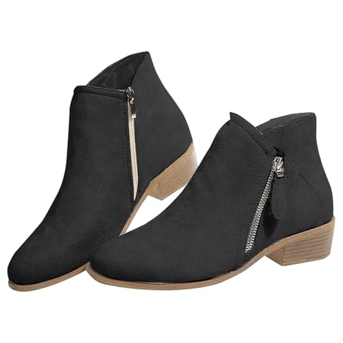 FGUUTYM Stiefeletten Damen Kurzstiefel Cowboystiefel Elegant Mode Halbstiefel Mit Blockabsatz Ankle Boots Mit Reißverschluss Herbst Winter Niederung Stiefel Damenstiefel Halbhoch Übergangsstiefel von FGUUTYM
