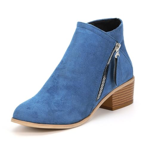 FGUUTYM Stiefeletten Damen Kurzstiefel Cowboystiefel Elegant Mode Halbstiefel Mit Blockabsatz Ankle Boots Mit Reißverschluss Herbst Winter Niederung Stiefel Damenstiefel Halbhoch Übergangsstiefel von FGUUTYM