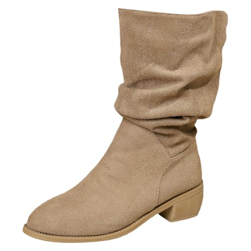 FGUUTYM Stiefeletten Damen Wildleder Cowboystiefel Leder Winterstiefel Einfarbige Cowboy Halbstiefel Absatz Ankle Boots Leicht Elegant Westernstiefel Classic Festivals Herbst Winter Damenstiefel von FGUUTYM