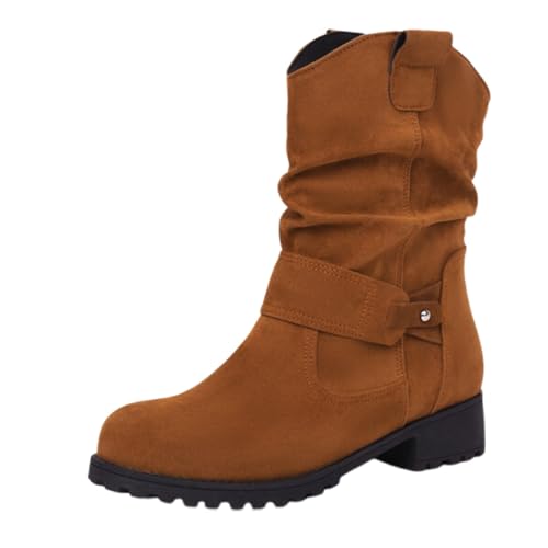 FGUUTYM Stiefeletten Damen Wildleder Cowboystiefel Mit Schnalle Ankle Boots Herbst Westernstiefel Stiefel Elegant Classic Festivals Halbstiefel Schlupfschuhe Halbhohe Winterstiefel Kurzstiefel 35-42 von FGUUTYM
