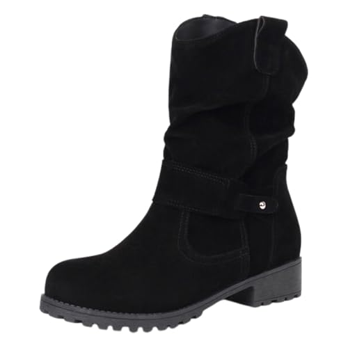 FGUUTYM Stiefeletten Damen Wildleder Cowboystiefel Mit Schnalle Ankle Boots Herbst Westernstiefel Stiefel Elegant Classic Festivals Halbstiefel Schlupfschuhe Halbhohe Winterstiefel Kurzstiefel 35-42 von FGUUTYM