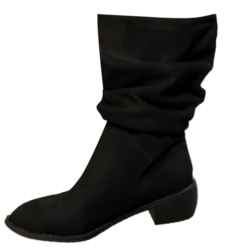 FGUUTYM Stiefeletten Damen Wildleder Cowboystiefel Mit Schnalle Ankle Boots Herbst Westernstiefel Stiefel Elegant Classic Festivals Halbstiefel Schlupfschuhe Halbhohe Winterstiefel Kurzstiefel 35-42 von FGUUTYM