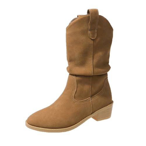 FGUUTYM Stiefeletten Damen Wildleder Cowboystiefel Mit Schnalle Ankle Boots Herbst Westernstiefel Stiefel Elegant Classic Festivals Halbstiefel Schlupfschuhe Halbhohe Winterstiefel Kurzstiefel 35-42 von FGUUTYM