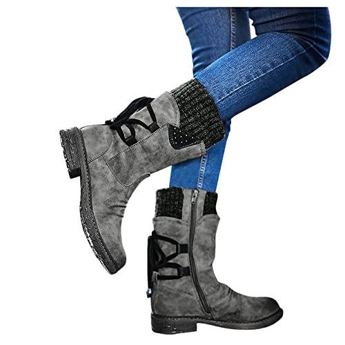 FGUUTYM Stiefeletten Damen Winter Schneestiefel Thermostiefel Retro Schlupfstiefel Damenstiefel Frauen Freizeitstiefel Wildleder Stiefel Halbhoch Römischer Westernstiefel Chelsea Stiefel von FGUUTYM