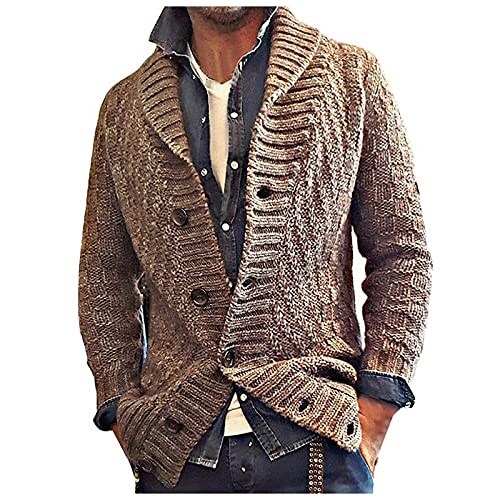 FGUUTYM Strickjacke Herren Reißverschluss Herren Langarm-Strickte Strick am Revers Langer Pulli · Mode-Knopf-warme Pulli Hausjacke Herren Fleece von FGUUTYM