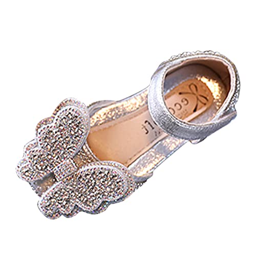 FGUUTYM Tanzschuhe Prinzessin Kleid Performance Schuhe Schmetterling Form Strass Perle Pailletten Volltonfarbe Mädchenstiefel (Silver, 22.5 Toddler) von FGUUTYM