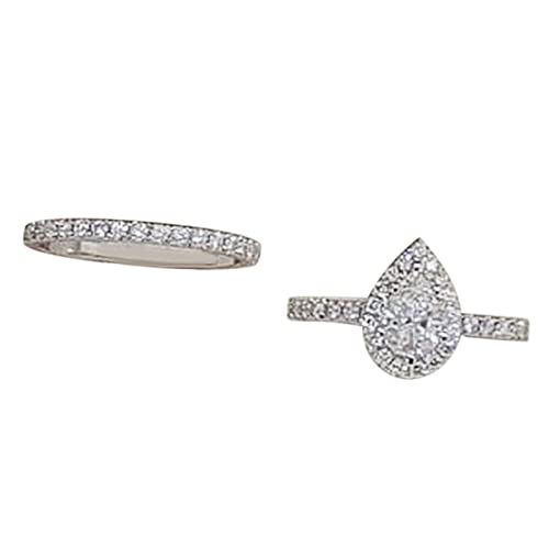 FGUUTYM Wassertropfen Silber Zirkonia Braut Strass Verlobungsring Voller Zirkonia Solitär Ring 5 11 Partner Ringe Für 2 Mit Gravur Schwarz (Silver, 11) von FGUUTYM