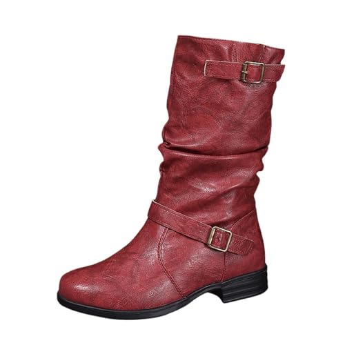 FGUUTYM Westernstiefel Damen Stiefeletten Trachten Cowboystiefel Mit Schnalle Retro Halbhohe Mittelalterliche Stiefel Reißverschluß Boots Blockabsatz Übergangsstiefel Damenstiefel Schlupfstiefel von FGUUTYM