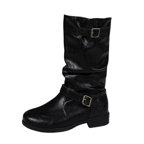 FGUUTYM Westernstiefel Damen Stiefeletten Trachten Cowboystiefel Mit Schnalle Retro Halbhohe Mittelalterliche Stiefel Reißverschluß Boots Blockabsatz Übergangsstiefel Damenstiefel Schlupfstiefel von FGUUTYM