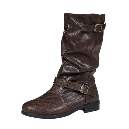 FGUUTYM Westernstiefel Damen Stiefeletten Trachten Cowboystiefel Mit Schnalle Retro Halbhohe Mittelalterliche Stiefel Reißverschluß Boots Blockabsatz Übergangsstiefel Damenstiefel Schlupfstiefel von FGUUTYM