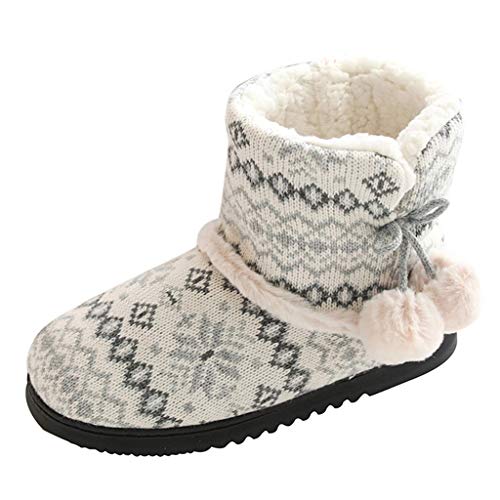 FGUUTYM Winter Pantoffeln Warm Slipper Damen Hausschuhe Warme Stiefel Schuhe mit Puschel Bommeln Schneestiefel Damen HüttenstiefelWeihnachten Muster Warme Hausschuhe Damen Hausstiefel von FGUUTYM