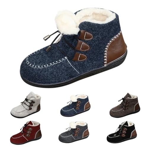 FGUUTYM Winter Stiefeletten Damen Herren Halbstiefel Winterschuhe Warm Gefüttert Barfuß Schuhe Anti-Rutsch Schneestiefel Mit Schnürsenkel Kurzschaft Stiefel Boots Kurzstiefel Dicke Sohle Wanderschuhe von FGUUTYM