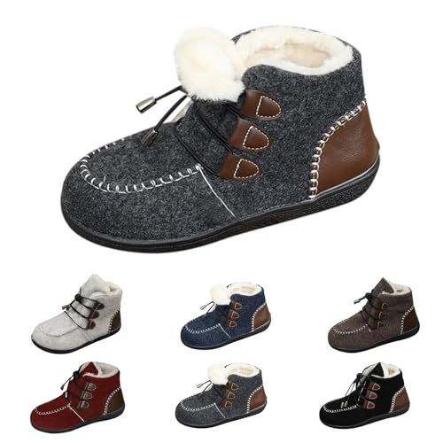 FGUUTYM Winter Stiefeletten Damen Herren Halbstiefel Winterschuhe Warm Gefüttert Barfuß Schuhe Anti-Rutsch Schneestiefel Mit Schnürsenkel Kurzschaft Stiefel Boots Kurzstiefel Dicke Sohle Wanderschuhe von FGUUTYM